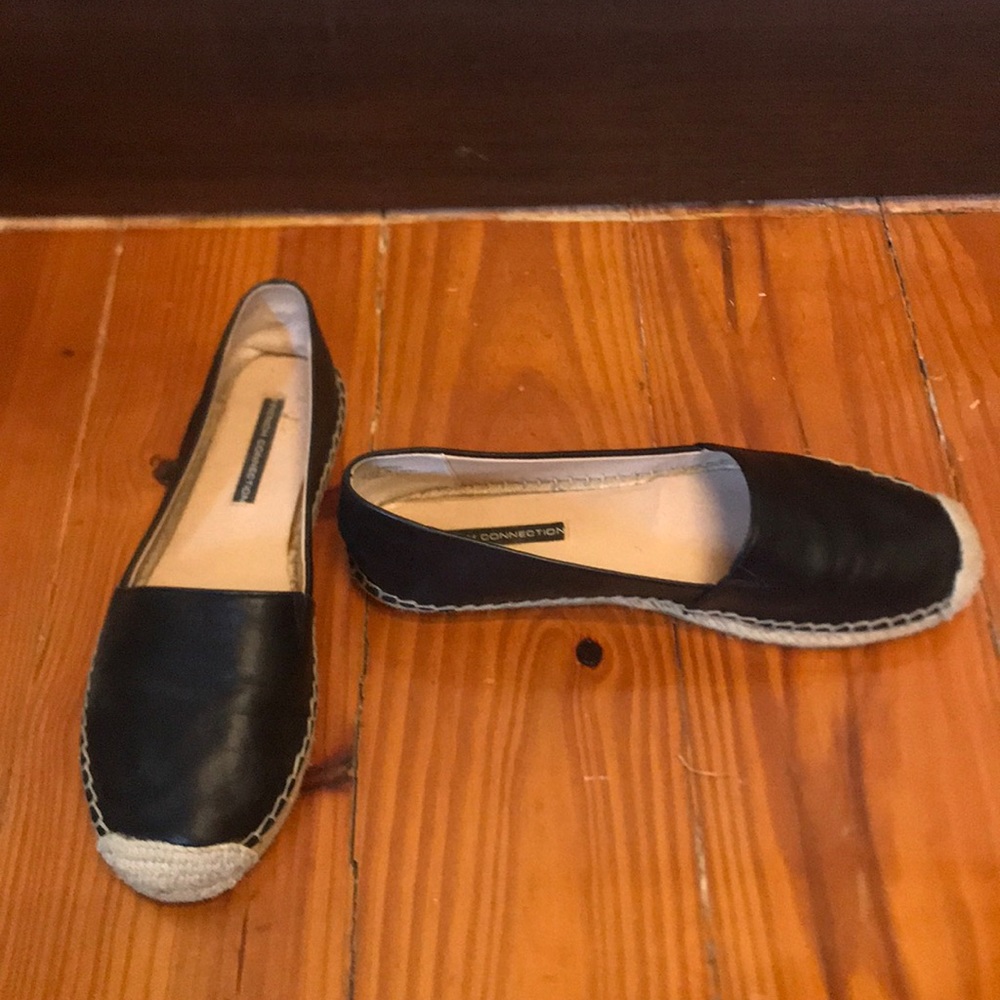 Black leather espadrilles